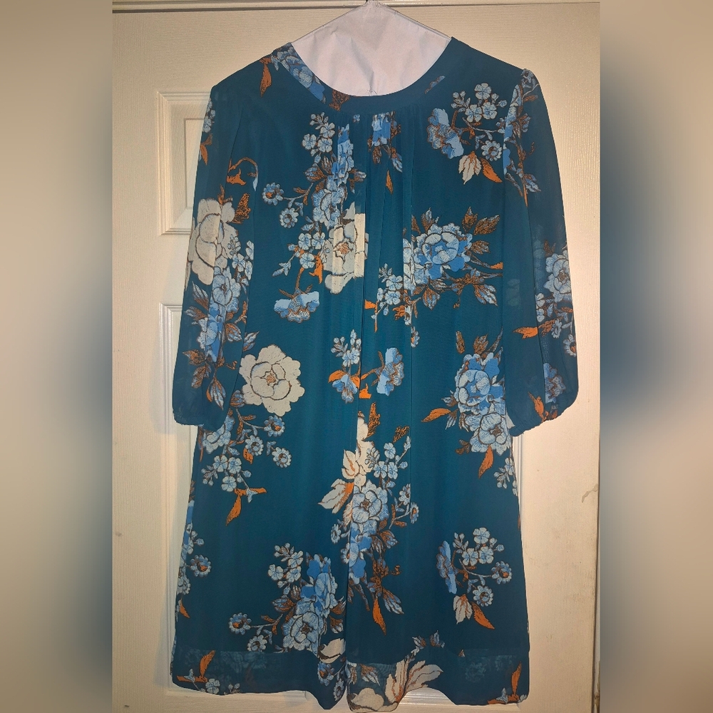 Teal Floral Swing Dress - Women's